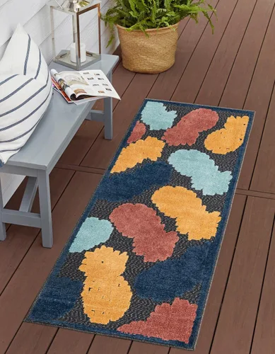 Vista 12 de Unique Loom Belize Outdoor Collection - Alfombra rectangular de 2 x 3 pies 1 pulgada, color negro y rojo óxido