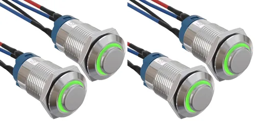 Vista 12 de APIELE Interruptor de botón de bloqueo de 0.472 in SPST pre-cableado de 5.906 in de cabeza redonda alta aleación de aluminio 1NO 1 normalmente