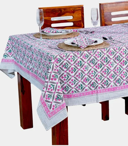 Vista 68 de Ridhi Mantel rectangular con estampado de bloque de mano verde espárragos Espárragos Verde Gadd