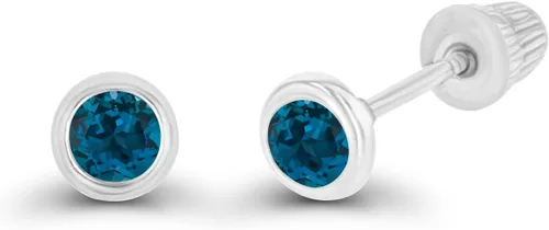 Vista 2 de Aretes de tuerca con tuerca de tuerca de oro macizo de 14 quilates, hipoalergénicos, redondos de 0.118in, con solitario auténtico, con piedra natal