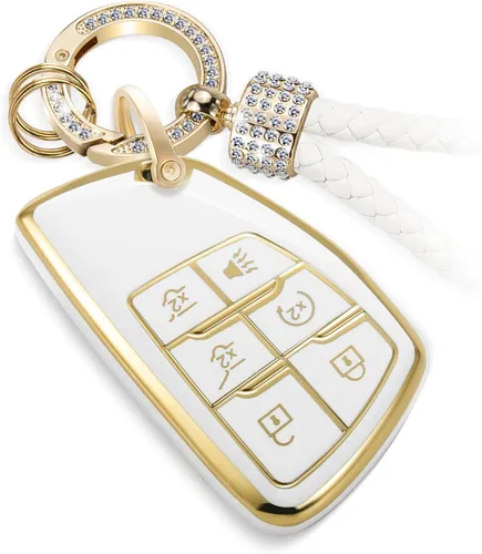 Vista 62 de para llavero de Cadillac con funda de TPU con superficie granulada y cuerda trenzada metálica, funda de llavero mejorada para 2020 en adelante CT4