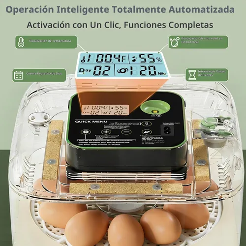 Vista 3 de Incubadoras para incubar huevos Incubadora automática de huevos con control de temperatura y pantalla de humedad, capacidad de 12 huevos para pollo