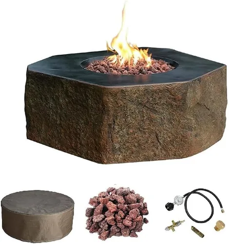 Vista 16 de Elementi+ Mesa de Fuego de Gas Colorado de Hormigón Fundido de 56" Rectangular, Hoguera al Aire Libre con Ignición Electrónica Incluye Cubierta