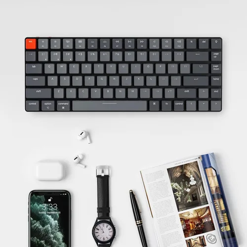 Vista 2 de Keychron Teclado mecánico inalámbrico Bluetooth K3 versión 2 84 teclas 75 diseño blanco LED retroiluminado teclado con cable para Mac Windows