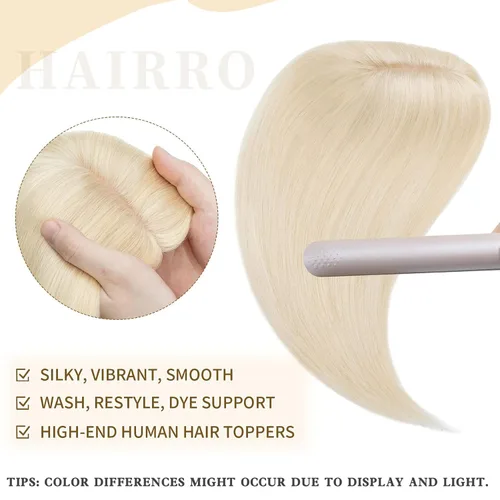 Vista 59 de Hairro Toppers de cabello humano 100% real para mujeres sin flequillo, postizos de cabello real con clip, base de seda transpirable para cubrir