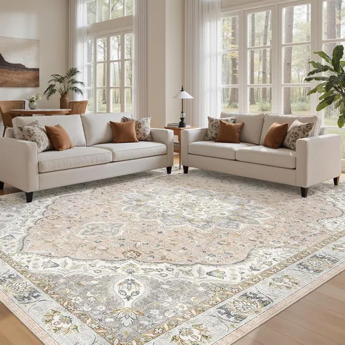 Vista 31 de befbee - Alfombra para sala de estar, lavable y resistente a manchas, con base antideslizante, ideal para dormitorio y cocina, decoración clásica