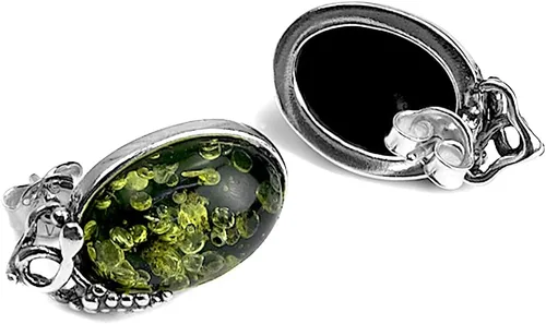 Vista 3 de Ian and Valeri Co. Pendientes clásicos de plata de ley ámbar verde con hojas de uva pequeñas, Ámbar, Ámbar
