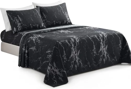 Vista 8 de Marina Decoration Juego de sábanas de 4 piezas ultra suave y sedosa con bolsillo profundo con estampado rico de rayón derivado de bambú para todas
