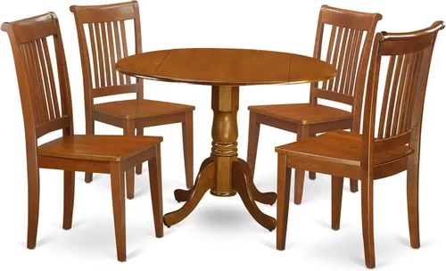 Vista 11 de East West Furniture DLPO3-OAK-C Dublin - Juego de 3 piezas que contiene una mesa de comedor redonda con gotas y 2 sillas de cocina de tela de lino