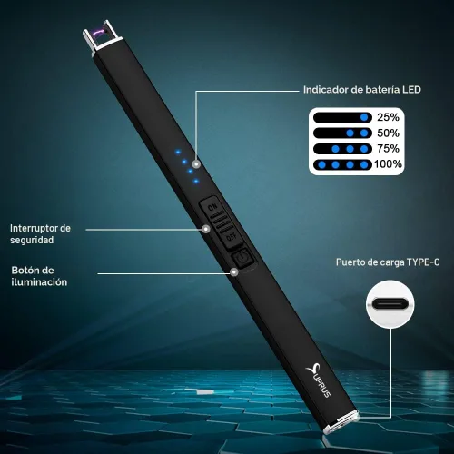 Vista 3 de SUPRUS Encendedor eléctrico de arco resistente al viento, sin llama, recargable por USB, con bloqueo de seguridad para velas, barbacoa, camping