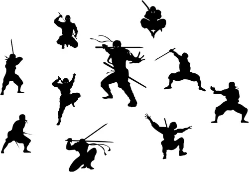 Vista 3 de PLIGREAT 9 calcomanías de pared Samurai ninja, calcomanías de pared de vinilo extraíble para fanáticos del Taekwondo Hall, Kung Fu para dormitorio