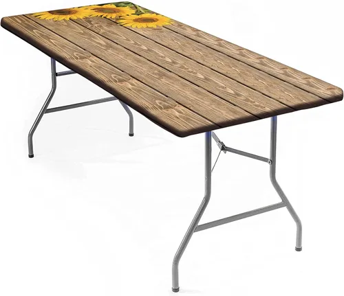 Vista 37 de Mantel rectangular elástico ajustable, con textura de madera de granja, cubierta de mesa de poliéster para mesa de bufé, picnic, cafeterías Mantel