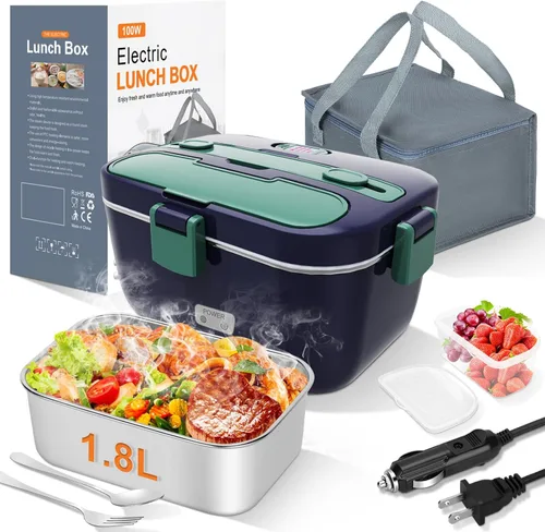 Vista 9 de DUPASU Fiambrera eléctrica calentador de alimentos: Fiambrera térmica de 100 W para adultos, lonchera portátil de calentamiento rápido de 1.8 L