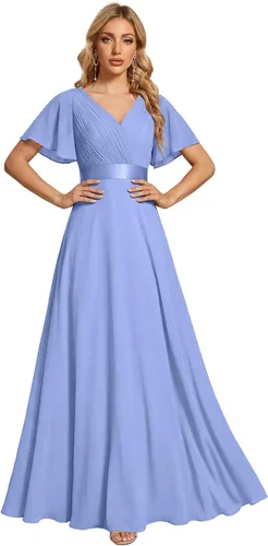 Vista 14 de Ever-Pretty Vestidos formales de mujer para madre de la novia, de manga corta, de chifón, con cintura imperio, de largo hasta el suelo, para dama