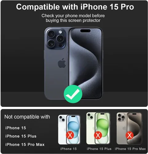 Vista 9 de Paquete de 2 protectores de pantalla para iPhone 15 Pro, dureza 9H, protector de pantalla de vidrio templado con kit de alineación automática
