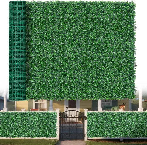 Vista 9 de Yangrass Rollo de Paneles de Pared de Césped, 40"x120" (33.33 pies cuadrados) Hiedra Artificial con Flor Blanca, Paneles Verdes de Pared de Césped