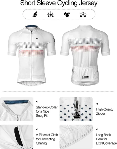 Vista 3 de LAMEDA Camiseta de ciclismo para hombre, transpirable, ligera, de manga corta, elástica, con cremallera completa