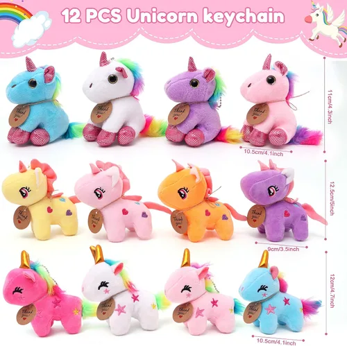 Vista 4 de Recuerdos de fiesta de unicornio, animales de peluche de unicornio para niñas, mini animales de peluche, llavero de peluche a granel, regalos