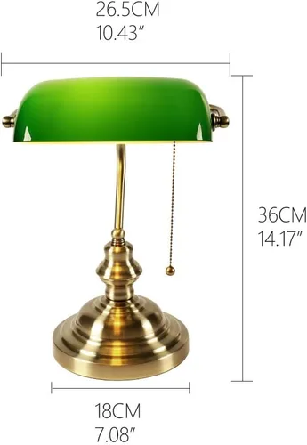 Vista 6 de Lámpara de escritorio de banqueros de vidrio con interruptor de cadena de tracción Enchufe en accesorio (verde)