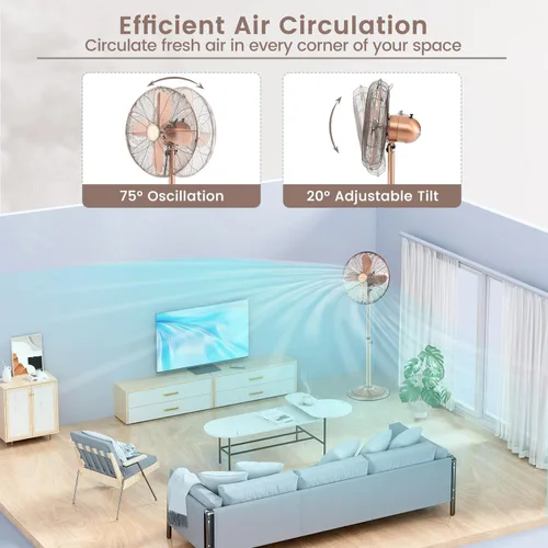 Vista 3 de LDAILY Ventilador de pedestal, ventilador oscilante de 16 pulgadas con 3 velocidades, velocidad ancha, altura y ángulo ajustables, ventilador