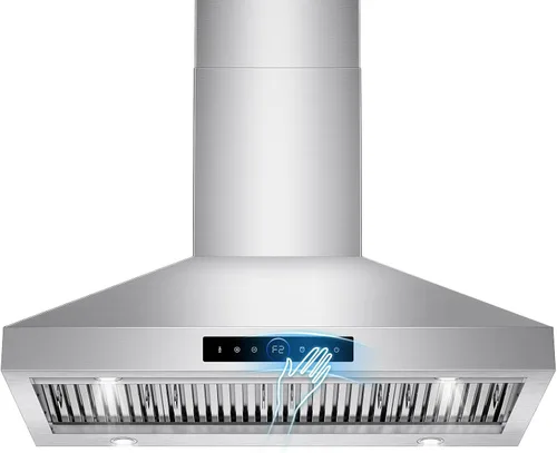 Vista 21 de Campana extractora de isla de 36 pulgadas, montaje en techo de 1200 CFM con detección de gestos de 4 velocidades y control táctil, campana