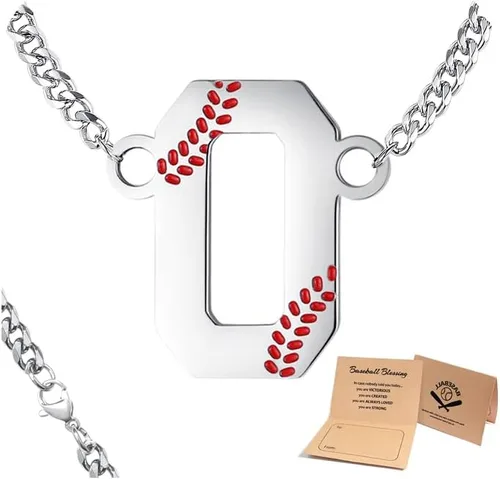Vista 18 de QINJIEJIE Collar de béisbol inicial A-Z con letras, accesorios deportivos, colgante de encanto de béisbol, joyería de cadena de acero inoxidable 2-P