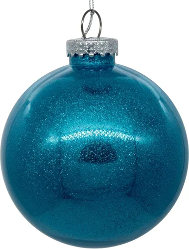 Vista 45 de Vickerman Adorno navideño de bola transparente de 3 pulgadas con interior de purpurina dorada antigua. Oro envejecido