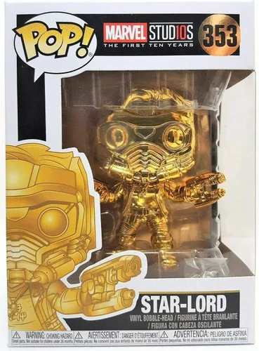 Vista 2 de Marvel Studios 10 Funko POP! Marvel Star-Lord - Cabeza de vinilo exclusiva #353 [Cromado dorado]