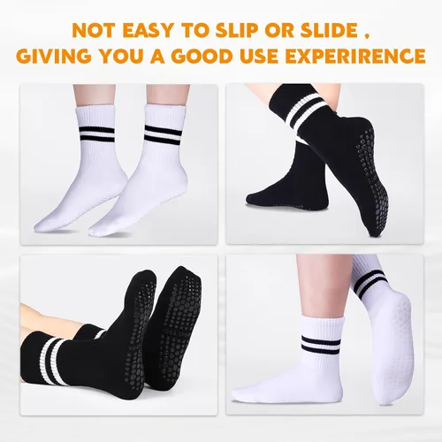 Vista 3 de Jspupifip 4 pares de calcetines largos de pilates con agarre, antideslizantes, para yoga, pilates, barre, entrenamiento, hospital, 4 pares