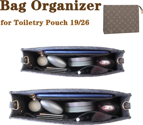 Vista 2 de MISIXILE Organizador de bolsa de fieltro con cremallera y hebillas doradas, organizador de bolso para bolsa de aseo 19 26