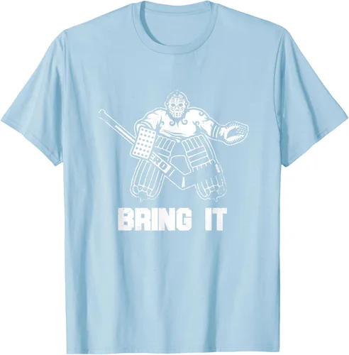 Vista 95 de Divertida camiseta gráfica de ropa de portero de hockey sobre hielo, Negro, S