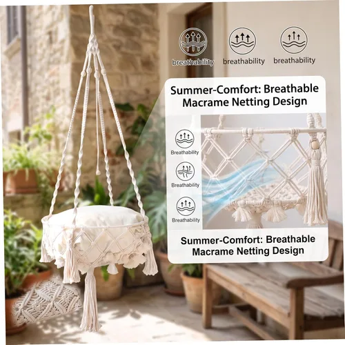 Vista 4 de Beige Breathable Boho Hanging Cat Hammock, Cat Swing Bed, Soft Indoor Hanging Bed, Cozy Pet Swing, Hammock, Relaxing Furniture