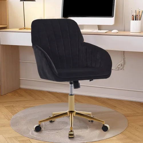 Vista 23 de Silla de escritorio de terciopelo para oficina en casa, bonita y cómoda silla giratoria de 360° con altura ajustable para adolescentes, mujeres