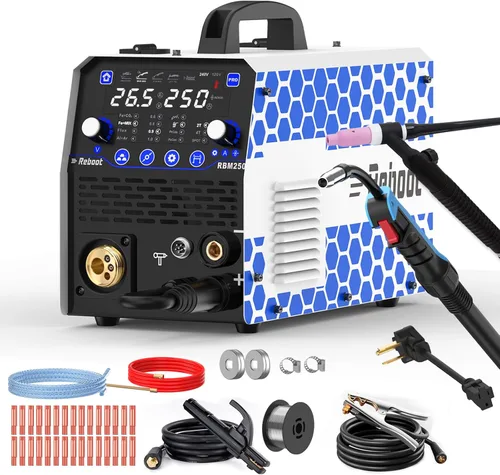 Vista 10 de Soldador MIG Reboot 250Amp 120V/240V RBM2500 PRO, máquina de soldar multiproceso 8 en 1 con modos de soldadura de aluminio dual, compatible con MIG