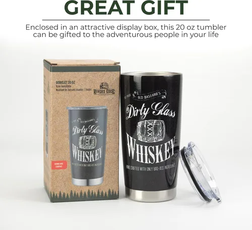 Vista 6 de Rivers Edge Products Vaso aislado de 20 onzas, vaso de acero inoxidable a prueba de fugas con tapa, a prueba de derrames, para té, refrescos Whisky
