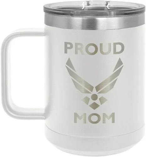 Vista 18 de PROUD AIR FORCE MOM BLACK Taza de café de 15 oz con tapa deslizante Taza de café de viaje aislada Ideas de regalo del día de la madre de hijo