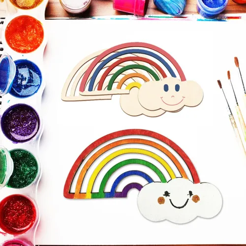 Vista 4 de 30 piezas de madera de arco iris, manualidades, recortes de madera sin terminar, discos de madera para proyectos de bricolaje para niños, decoración
