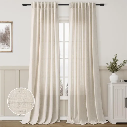 Vista 22 de Aersas Aqua Green Linen Curtains 84 Inches Long 2 Panels Set Back Tab Rod Pocket Living Room Curtain Farmhouse Rustic Light Filtering Hook Drapes