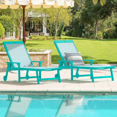 Vista 2 de LUE BONA Sillón para exteriores, HDPS y HDPE mimbre ajustable Azul (Aruba Blue)