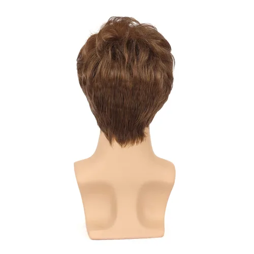 Vista 6 de Kaneles Peluca corta para hombre, pelo natural, sintético, peluca completa (marrón)