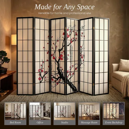 Vista 2 de Legacy Decor Biombo de 4 paneles para habitación con diseño de ciruelo en flor. Privacy Screen, Plum Blossom, Authentic Japanese Shoji Style, Real