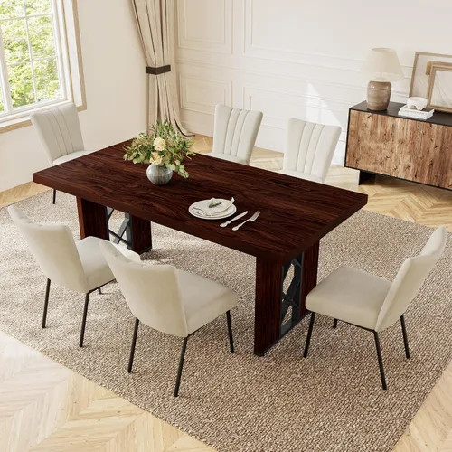 Vista 18 de HIPIHOM Mesa de comedor de granja de 70.8 pulgadas para 6 personas, mesa de cocina rectangular grande con patas resistentes, muebles de comedor