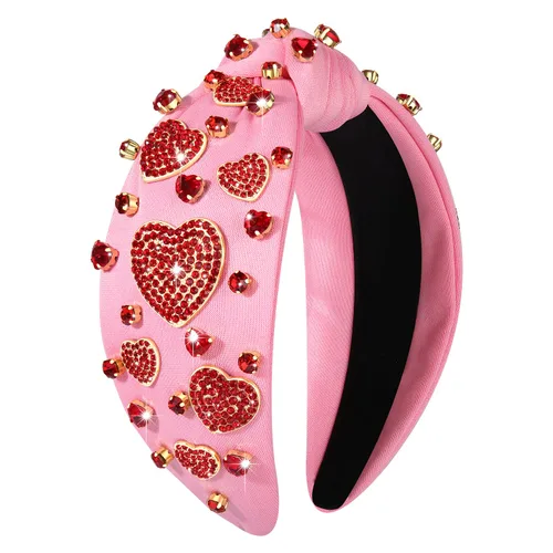Vista 11 de Diadema de corazón para mujer, diadema anudada para el día de San Valentín, diadema con cuentas de diamantes de imitación, diadema de corazón