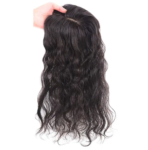 Vista 3 de Extensiones de cabello humano para mujer, 3.5 x 5.5 pulgadas, hechas a mano, para pérdida de cabello, rizado, 7.9 pulgadas, color negro