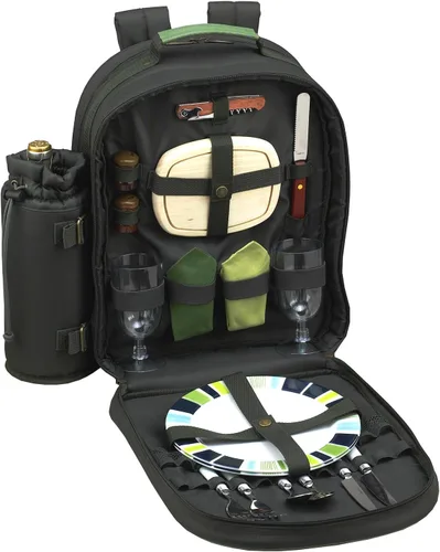Vista 4 de Picnic at Ascot Mochila de picnic para 2 personas equipada con enfriador y soporte de vino aislado, diseñada y montada en los Estados Unidos
