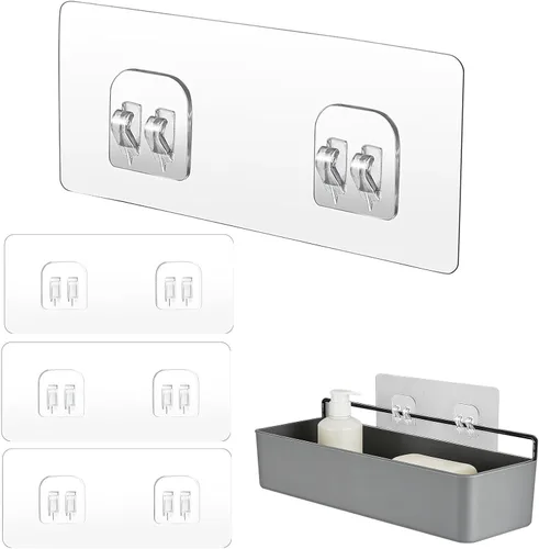 Vista 8 de Shower Shelf Adhesive - 4 Pcs Replacement Strips, Organizer Hook Clear Adhe