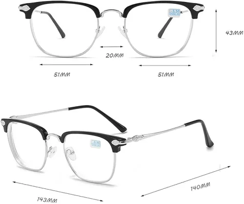 Vista 3 de Fullwosing Gafas de miopía miopía miope -0.50 a -6.00 gafas elegantes clásicas retro con marco de metal