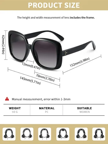 Vista 6 de Zeelool Oversized Sunglasses Women Men Ultra-light TR90 Frame Shades UV400 Trendy Sun Glasses