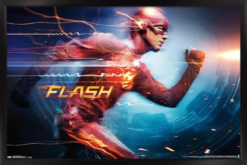 Vista 8 de DC Comics Arrowverse The Flash - Póster de pared Speed Force, 22.4 pulgadas de largo x 14.7 W, versión enmarcada de madera de granero