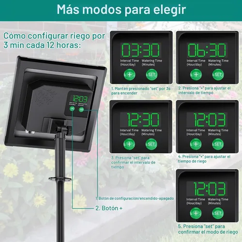 Vista 3 de Biling Sistema de riego por goteo solar, kit de riego por goteo de 3 W, riego inteligente programable digital para 15 plantas en maceta, jardín